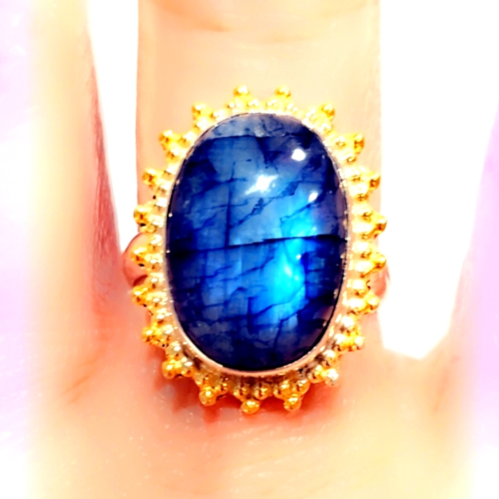 Black/Dark Blue Moonstone Sterling Silver 925 Gemstone Ring New!